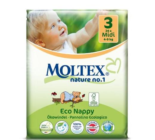 Moltex eco friendly MIDI NAPPIES (4-9kg) 34 nappies per pack