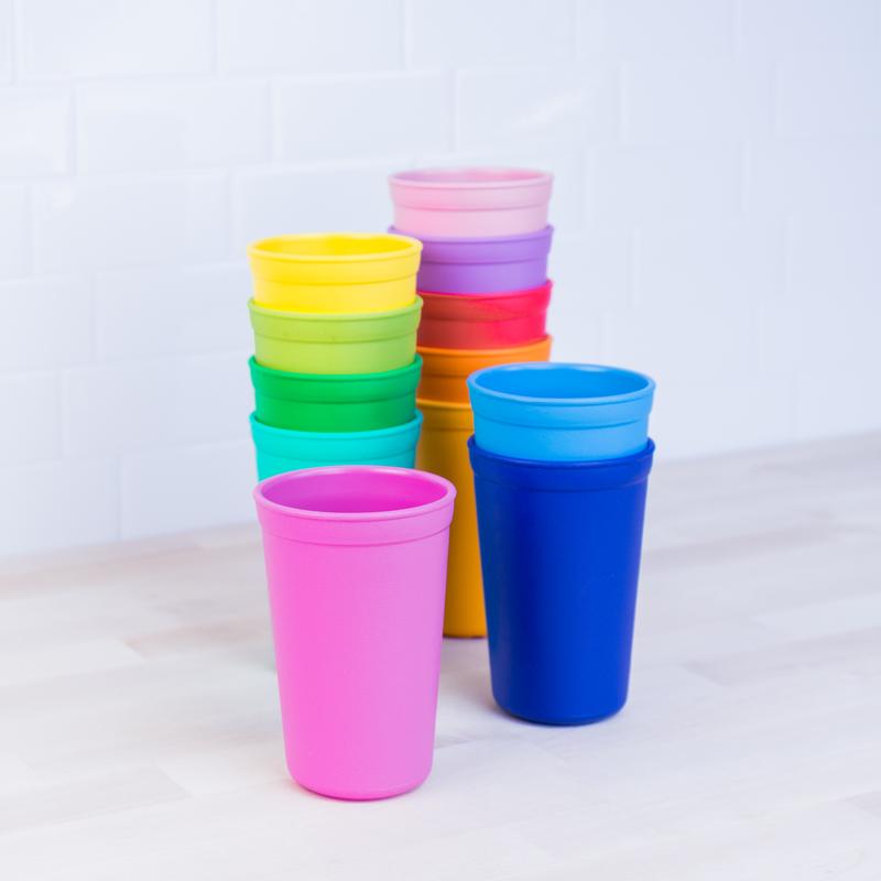 Re-Play Made in The USA, Set of 6 No Spill Sippy Cups - Yellow, Kelly Green, Navy, Amethyst, Red, Orange(Crayon Box)